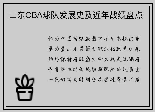 山东CBA球队发展史及近年战绩盘点